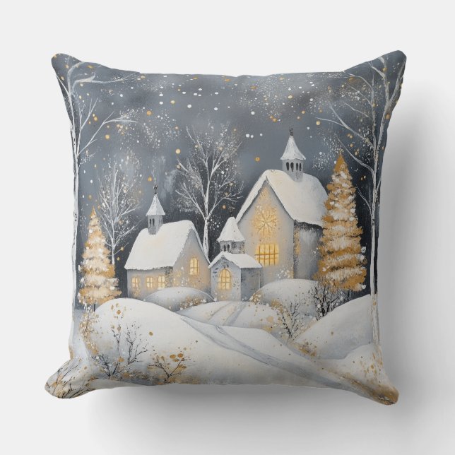 Elegant Christmas Throw Pillow – White and Gold Kissen (Vorderseite)