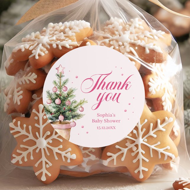 Elegant Christmas Tree Baby Shower Thank You Runder Aufkleber (Von Creator hochgeladen)
