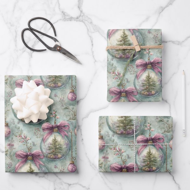 Elegant Christmas Tree & Bauble Watercolor Gift Geschenkpapier Set (Vorderseite)