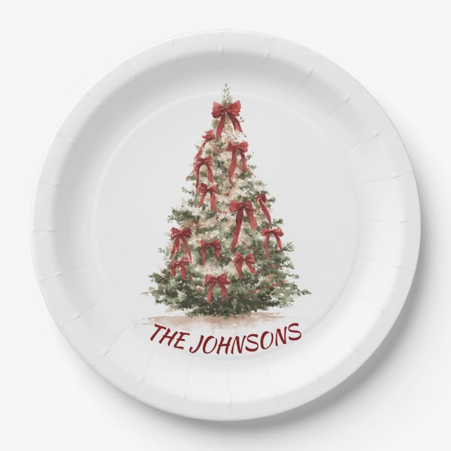 Elegant Christmas Tree Custom Name Paper Plates Pappteller (Vorderseite)