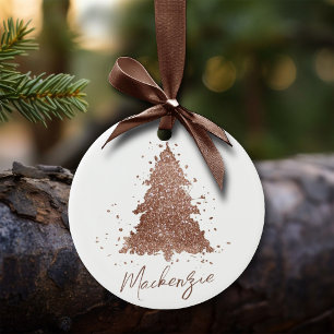 Elegant Christmas Tree   Glam Rose Gold Custom Keramik Ornament