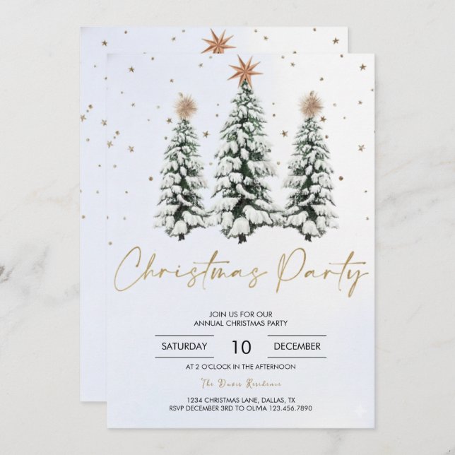 Elegant Christmas Tree Holiday Party Invitation Einladung (Vorne/Hinten)