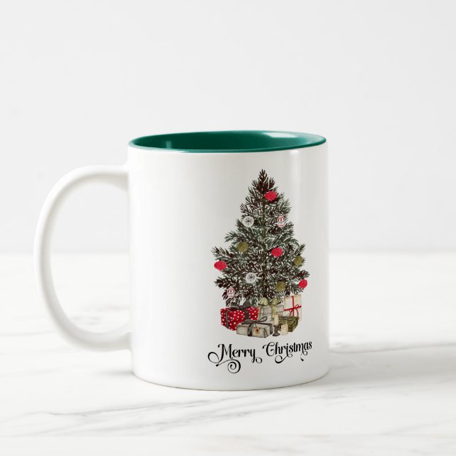 Elegant Christmas Tree Holiday Zweifarbige Tasse (Links)
