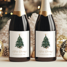 Elegant Christmas Tree Merry Christmas Weinetikett