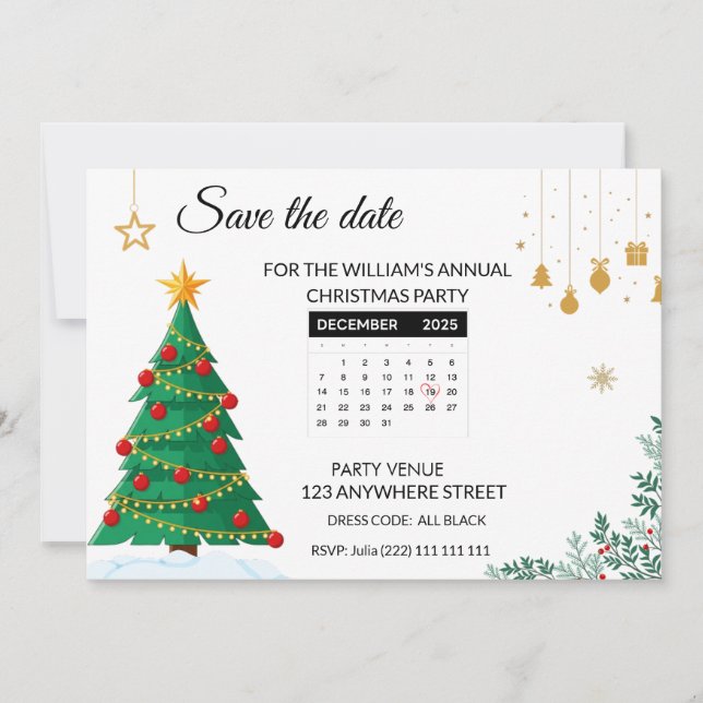 Elegant Christmas Tree Mini Calendar Save The Date (Vorderseite)