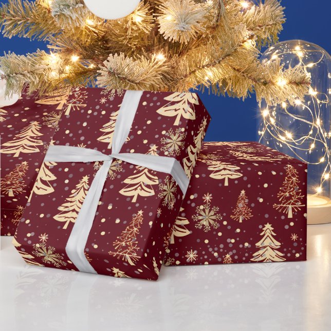 Elegant Christmas Tree Red Holiday Geschenkpapier (Feiertage)