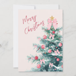 Elegant Christmas Tree with Pink Bows Holiday Card Feiertagskarte