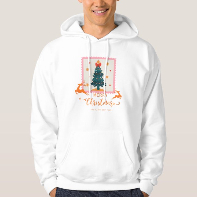 🎄 Elegant Christmas Tree with Reindeers – Merry Hoodie (Vorderseite)