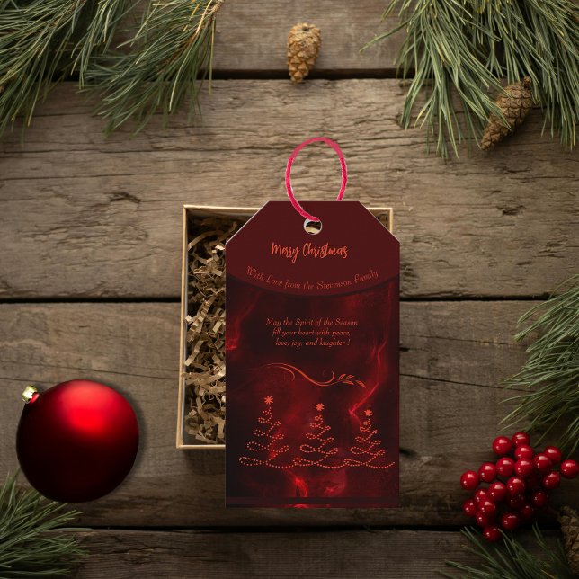 Elegant Christmas Trees burgundy Geschenkanhänger (Elegant Christmas Trees burgundy Gift Tags)
