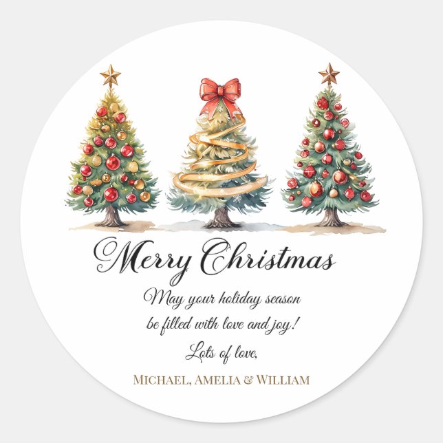 Elegant Christmas Trees Holiday Season Runder Aufkleber (Vorderseite)