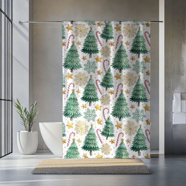 Elegant Christmas Trees Watercolor Shower Curtain Duschvorhang (Elegant Christmas Trees Watercolor Shower Curtain)