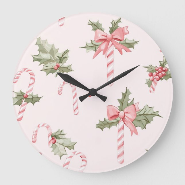 Elegant Christmas Wall Clock – Festive Winter Time Große Wanduhr (Vorderseite)