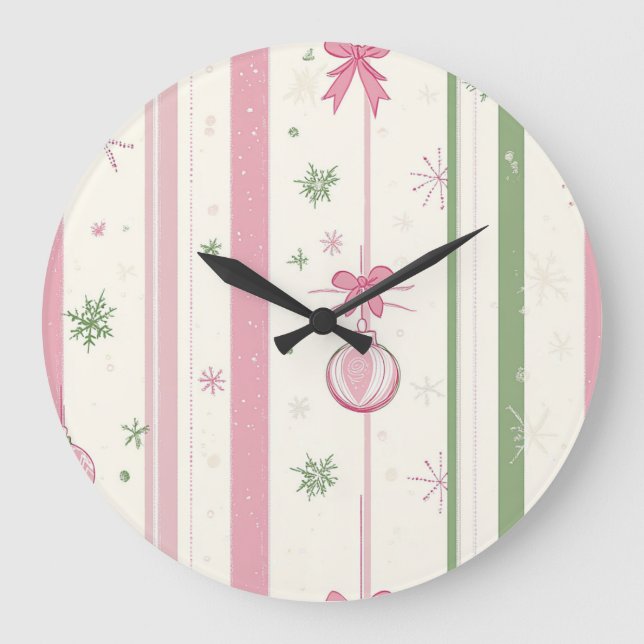 Elegant Christmas Wall Clock – Festive Winter Time Große Wanduhr (Vorderseite)