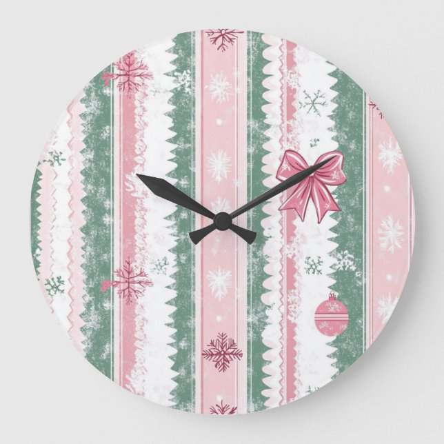 Elegant Christmas Wall Clock – Festive Winter Time Große Wanduhr (Vorderseite)