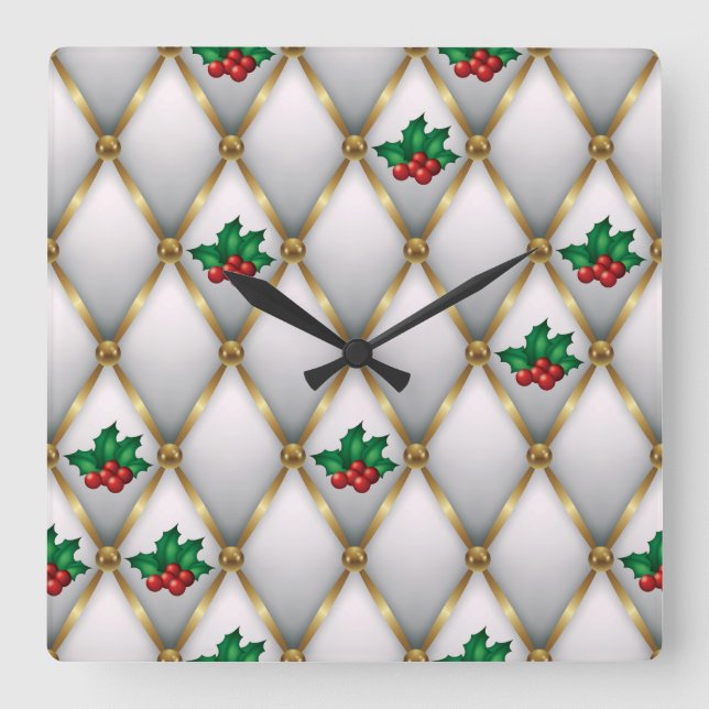 Elegant Christmas Wall Clock – Festive Winter Time Quadratische Wanduhr (Vorderseite)