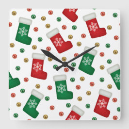 Elegant Christmas Wall Clock – Festive Winter Time Quadratische Wanduhr
