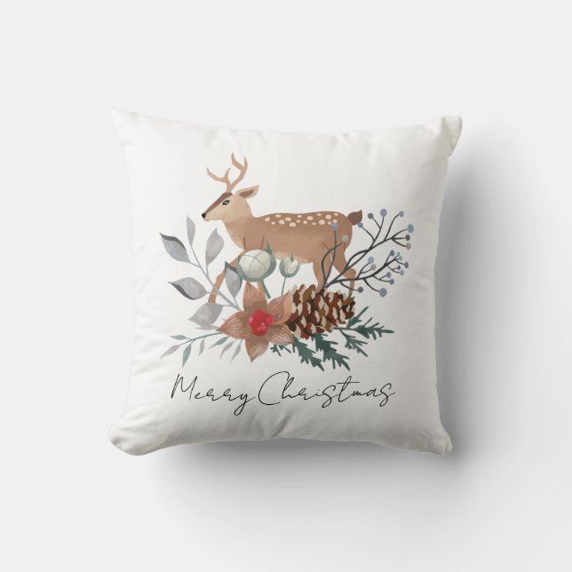 Elegant Christmas Watercolor Deer Holiday Kissen (Vorderseite)