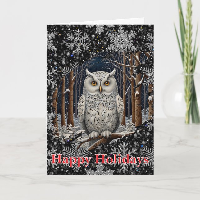 Elegant Christmas white owl woodland winter forest Karte (Vorderseite)