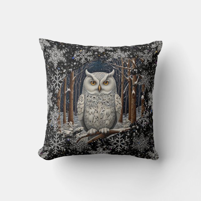 Elegant Christmas white owl woodland winter forest Kissen (Vorderseite)