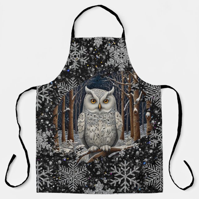 Elegant Christmas white owl woodland winter forest Schürze (Vorderseite)