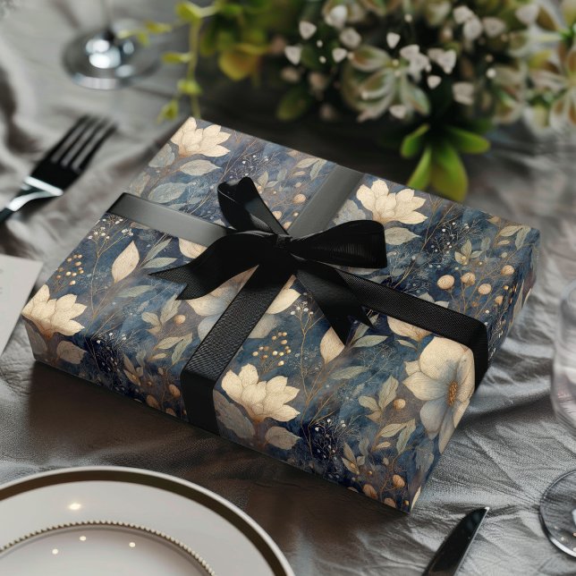 Elegant Christmas Winter Cream And Navy Floral Geschenkpapier Set (Von Creator hochgeladen)