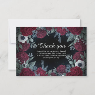 Elegant Christmas Winter Floral Wedding Thank You Dankeskarte