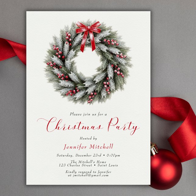 Elegant Christmas Wreath Holiday Party Einladung (Elegant Christmas Wreath Holiday Party Invitation)