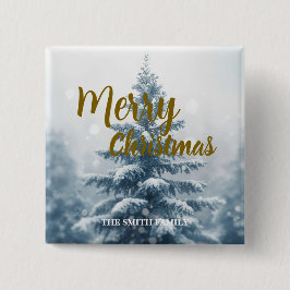 Elegant Christmas Xmas winter pine tree forest Button