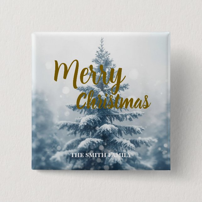 Elegant Christmas Xmas winter pine tree forest  Button (Vorderseite)