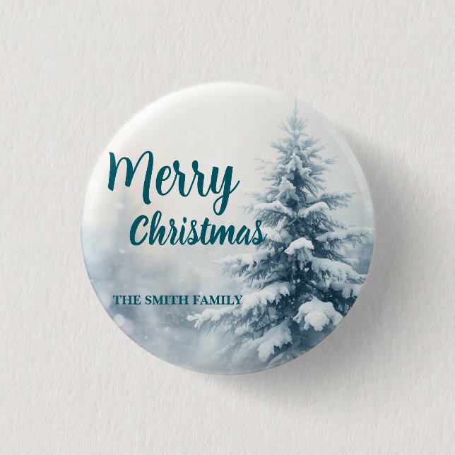 Elegant Christmas Xmas winter pine tree forest Hol Button (Vorderseite)