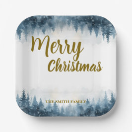 Elegant Christmas Xmas winter pine tree forest Pappteller