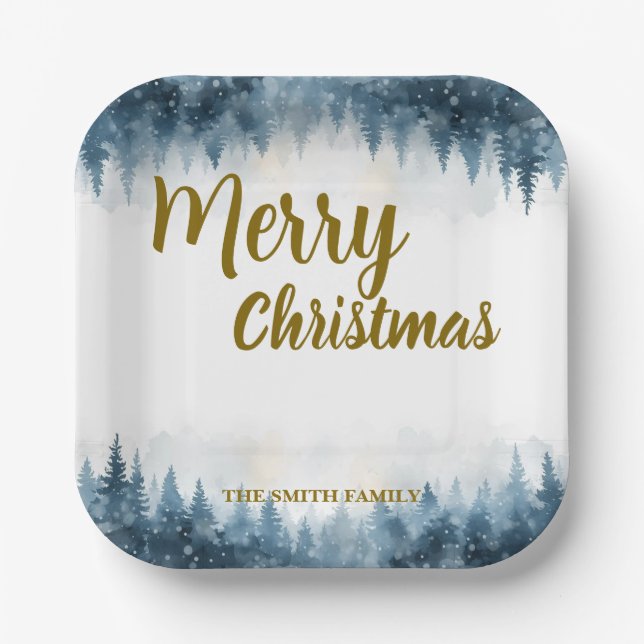 Elegant Christmas Xmas winter pine tree forest  Pappteller (Vorderseite)