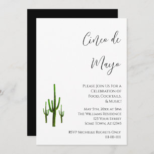 Elegant Cinco de Mayo Cactus Schwarz-weiß Einladung