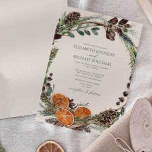 Elegant Citrus Boho Greenerity Winter Wedding Einladung