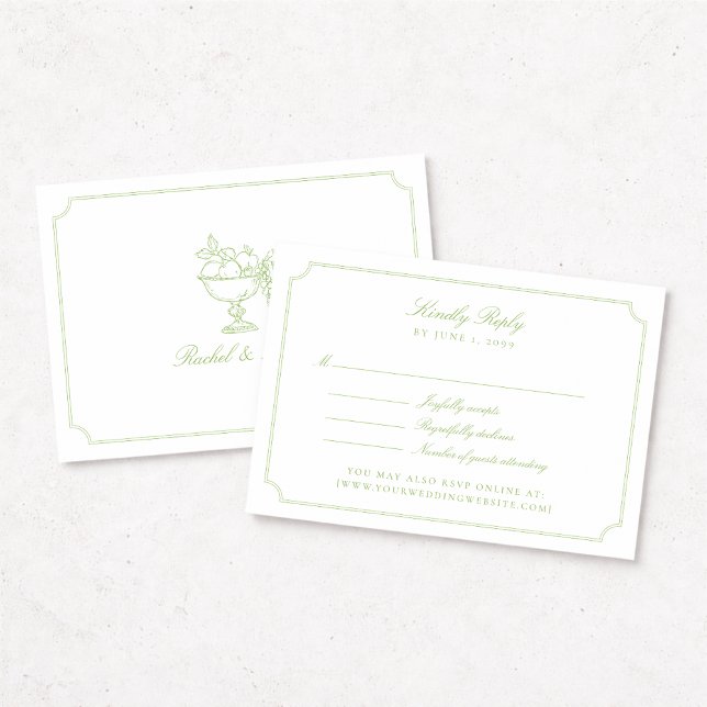 Elegant Citrus Green Double Frame Wedding RSVP Car (Von Creator hochgeladen)