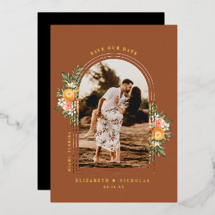 Elegant Citrus Orchard Boho Save the Date Foto Folieneinladung