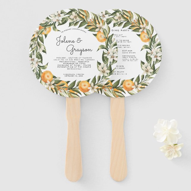 Elegant Citrus Orchard | Hochzeitsprogramm Hand Fa Fächer (Vorne und Hinten)