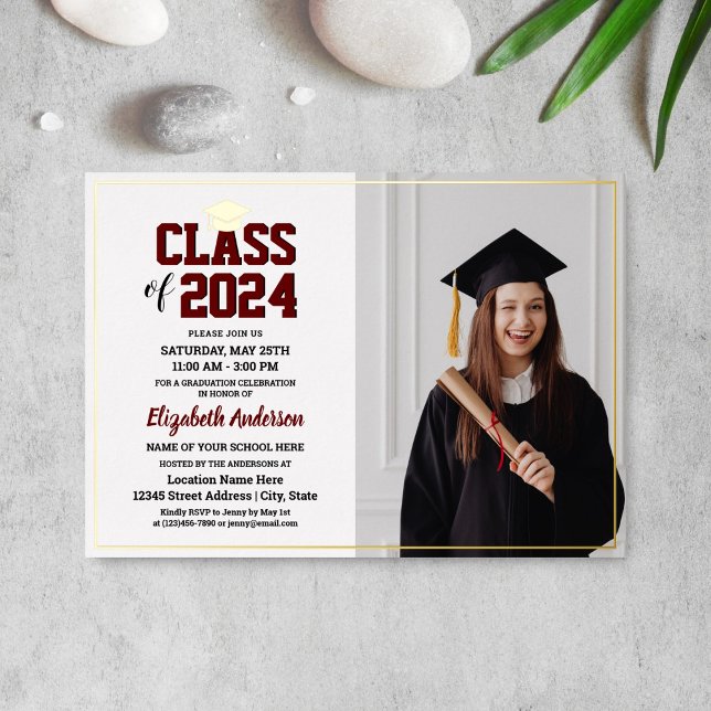 Elegant Class of 2024 Graduate Foto Abschluss Folieneinladung (Von Creator hochgeladen)