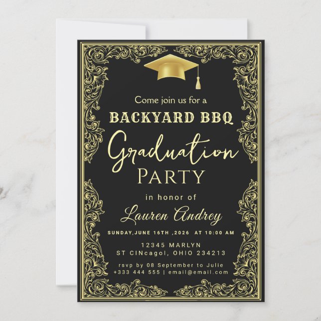 Elegant Class of 2027 Grad Party Invite with Gold  Einladung (Vorderseite)