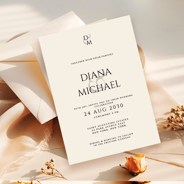 Elegant Classic Black & Ivory Monogram Wedding Einladung (Von Creator hochgeladen)