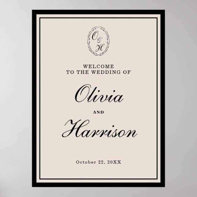 Elegant Classic Black Welcome to Our Wedding Sign Poster (Vorne)