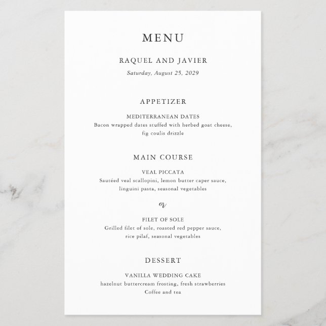 Elegant Classic Budget Wedding Menu Flyer (Vorne)