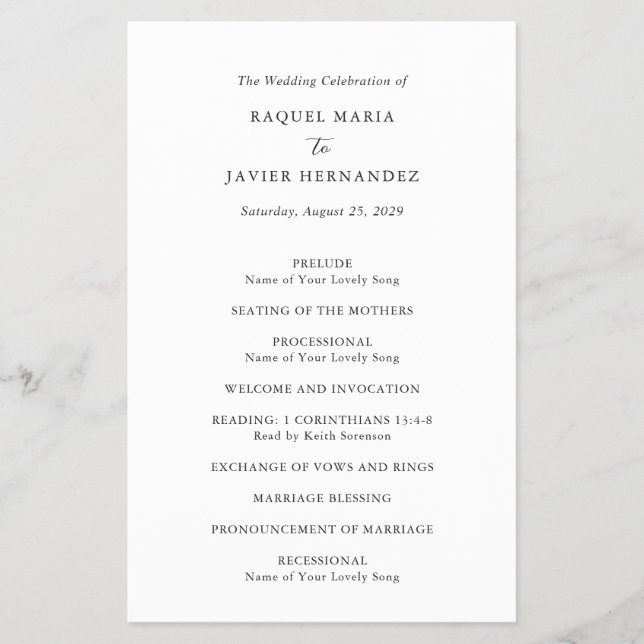 Elegant Classic Budget Wedding Program Flyer (Vorne)