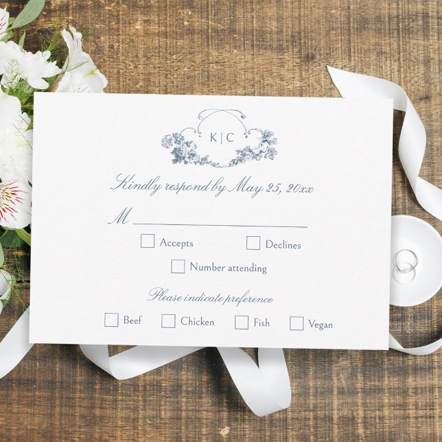 Elegant Classic Dusty Blue RSVP Karte (Von Creator hochgeladen)