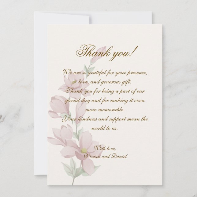Elegant Classic Floral Wedding Thank You Card Dankeskarte (Vorderseite)
