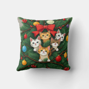 Elegant Classic Funny Cat Weihnachtsbaum Rotes Grü Kissen