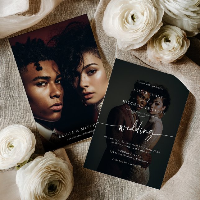 Elegant Classic Minimalist Script Wedding 2 Photo Einladung (Elegant Classic Minimalist Script Wedding 2 Photo Invitation)