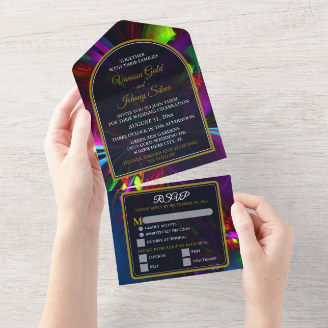 Elegant Classic Modern Floral Pattern #902 Wedding All In One Einladung (Abreißtisch)