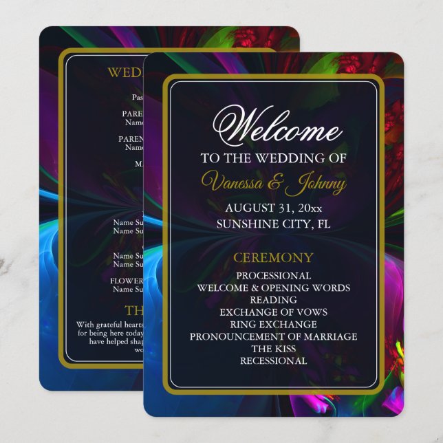 Elegant Classic Modern Floral Pattern #902 Wedding Programm (Vorne/Hinten)