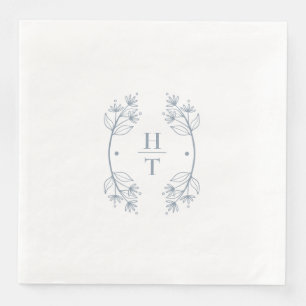 Elegant Classic Monogram Dusty Blue Wedding Napkin Serviette